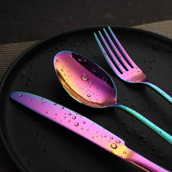 🆕Rainbow Silverware Stainless Steel Colorful Utensils Knife Fork Spoon Polished - Picture 4 of 7